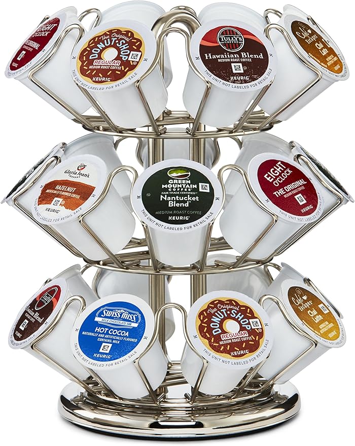 Keurig Storage Carousel, Coffee Pod Storage, Holds up to 10 Keurig K-Cup Pods, Silver