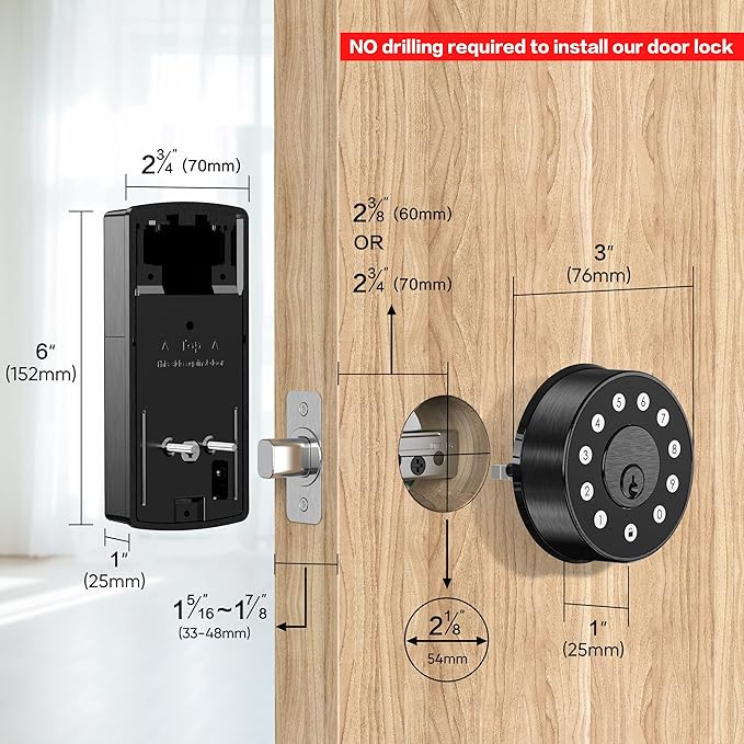 Keyless Deadbolt Smart Door Lock: Sifely Digital Keyless Entry Door Lock for Front Door, Code & Fob Access, App Control, Auto Lock, Easy to Install (Black)