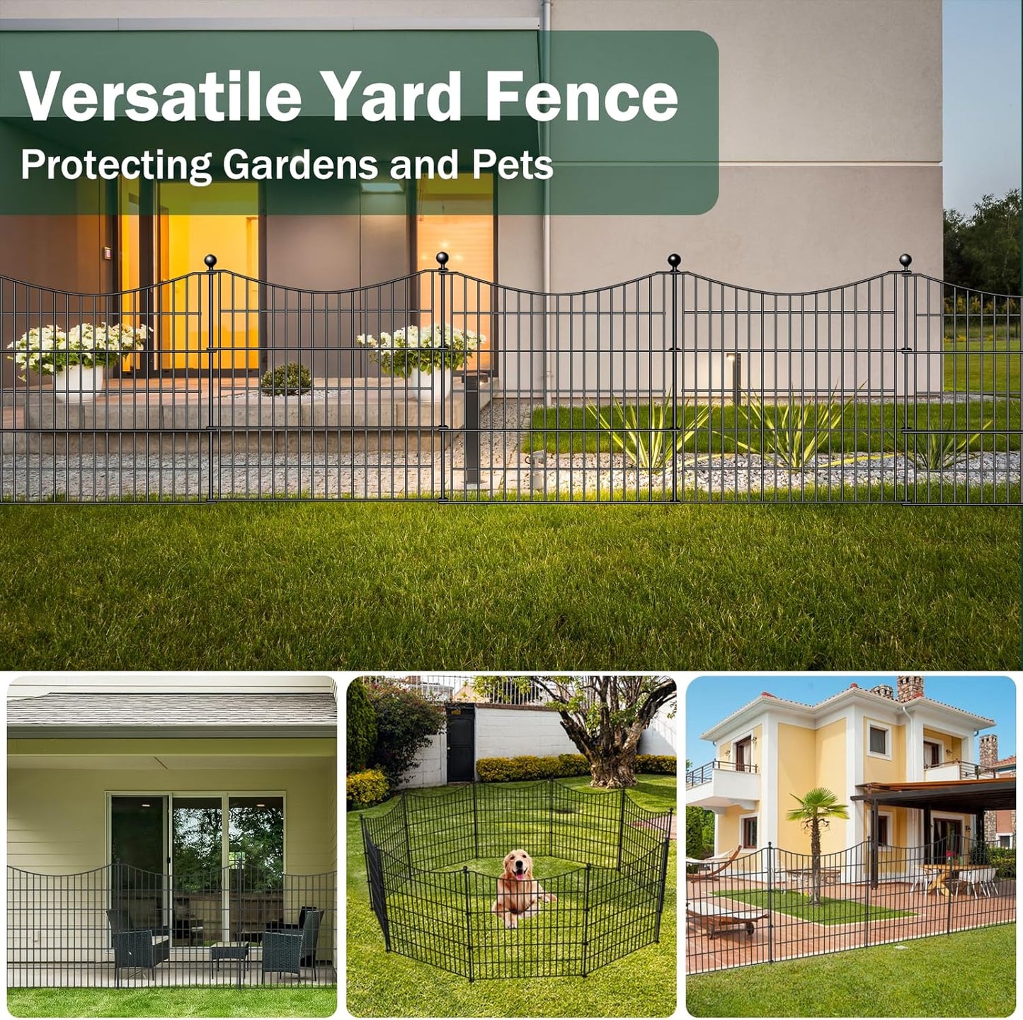 8 Panels No Dig Dog Fence Outdoor for Yard, 48 in(H) X 21 ft(L) Decorative Tall Garden Fence Animal Barrier, Rustproof Metal Wire Garden Edging and Borders, Temporary Fencing Stakes