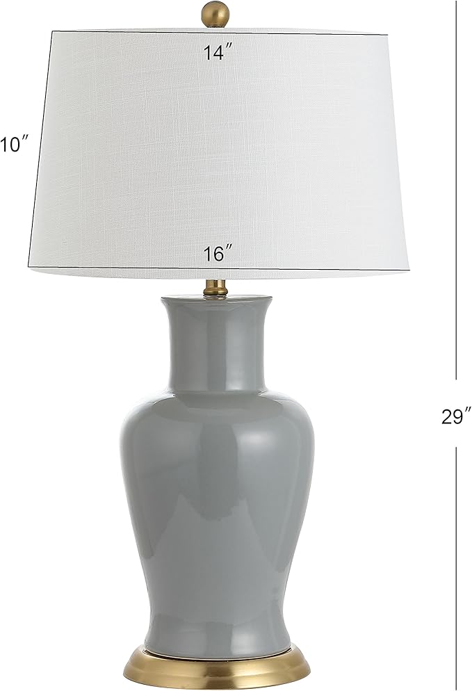 JONATHAN Y 29" Gray Traditional Ceramic Urn LED Table Lamp for Bedroom Decor, White Linen Drum Shade, Classic Nightstand Lamp for Living Room, LED Bulb Included (JYL4026C)