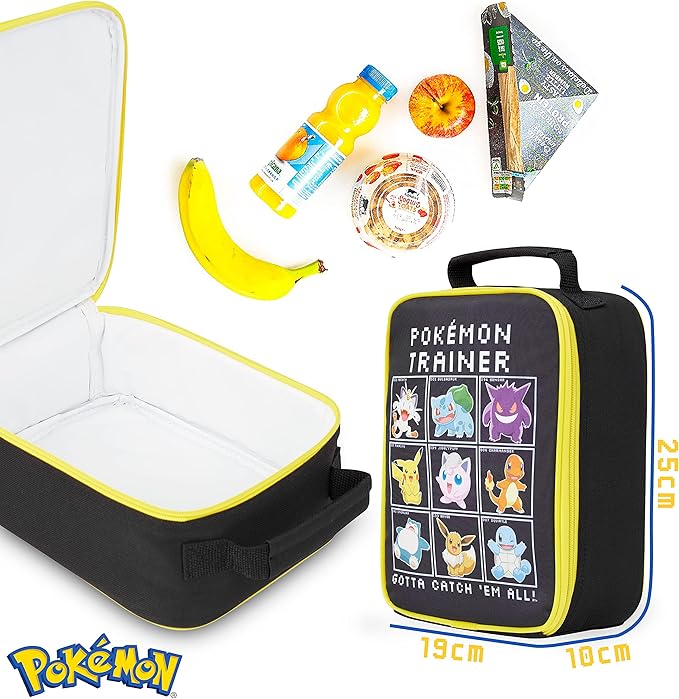 Pokemon Lunch Bag Boys Girls Anime Pikachu Insulated Lunch Box Kids Cooler Bag for Snacks Daycare Travel Picnic School Supplies Gifts for Kids(Black)