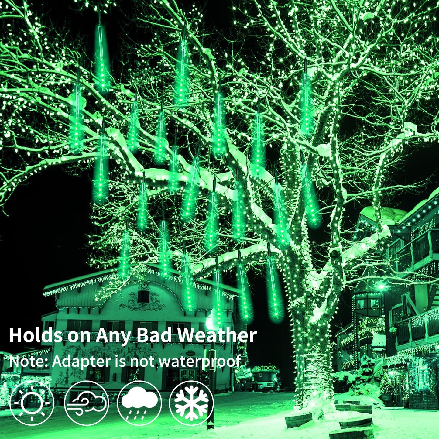 Christmas Meteor Shower Rain Lights, 10 Tube 12 Inch 240 LEDs Icicle Outdoor Raindrop for Xmas Halloween Wedding Party Tree Holiday Decoration, Green
