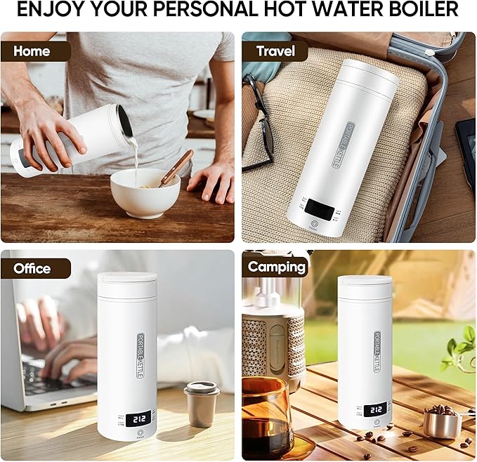 Portable Electric Kettle, Travel Tea Kettle, Small Hot Water Boiler Coffee Heater 450ML, 316 Stainless Steel, 4 Temperature Settings with Fast Boiling Water Auto Shut-off Boil Dry Protection (White)