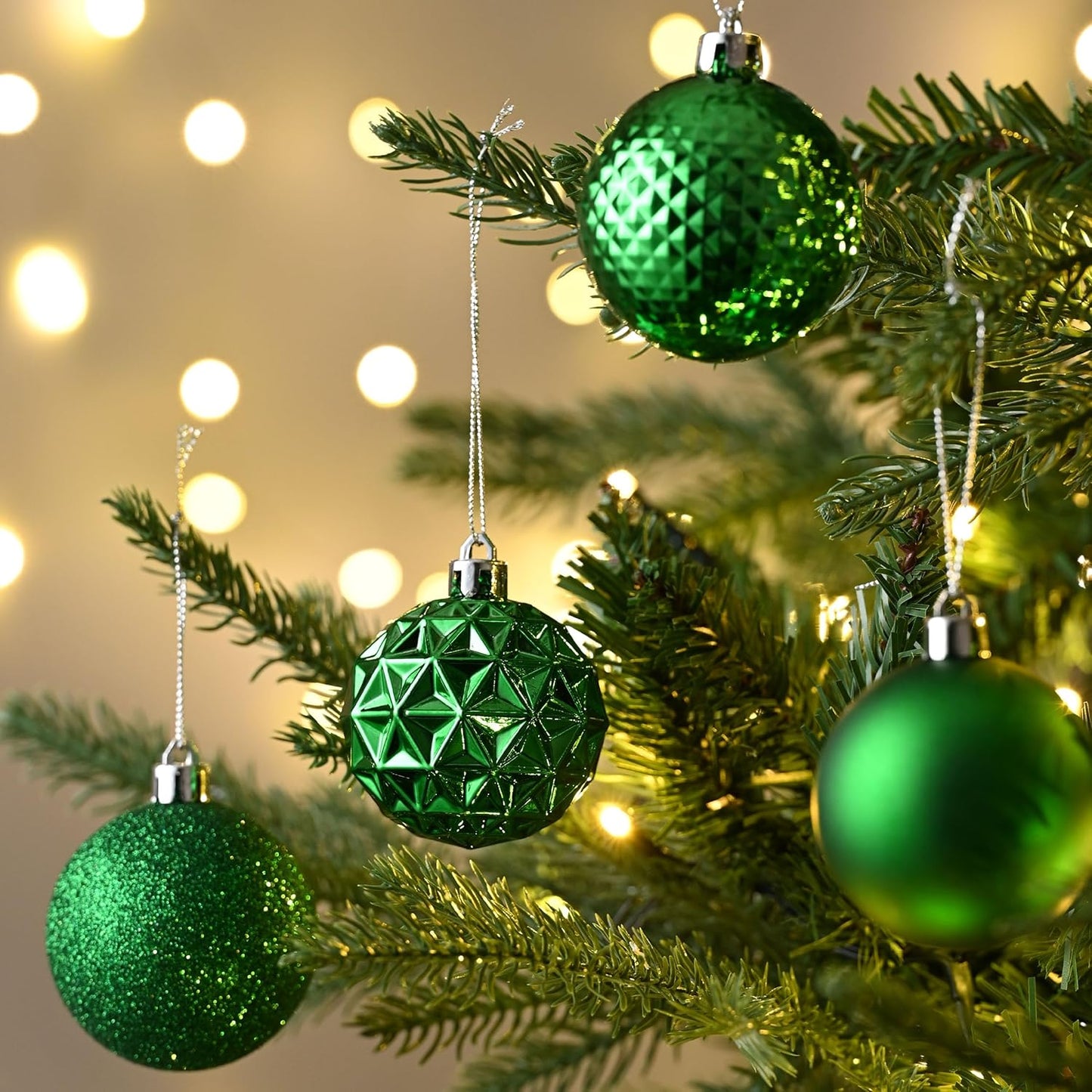 Valery Madelyn Christmas Tree Decorations Ornament Set for Fall Halloween, 50ct 2.36 Inches Emerald Green Shatterproof Christmas Ball Ornaments Hanging Xmas Holiday Party Decor