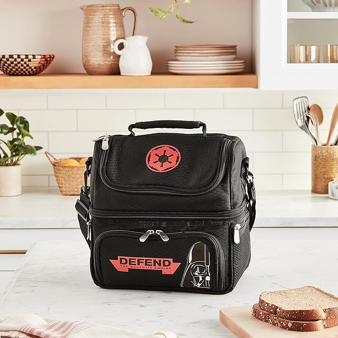 PICNIC TIME Star Wars Darth Vader Pranzo Insulated Lunch Box, Soft Sided Cooler Bag with Utensil Set, Dual Compartment Lunch Tote, (Black)