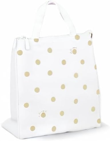kate spade new york Portable Soft Cooler Lunch Bag, Thermal Tote with Insulated Interior Lining and Storage Pocket, Lunch Tote for Women, Gold Dot with Script