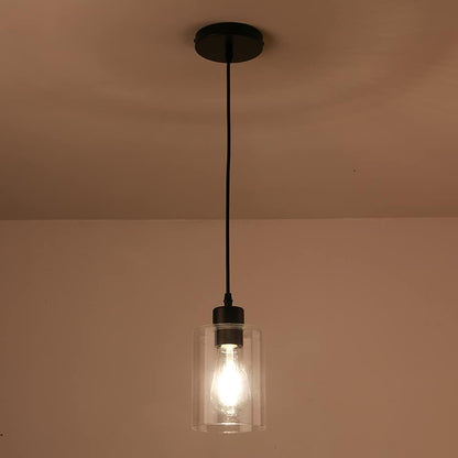 Modern Black Farmhouse Clear Glass Cylinder Pendant Light Fixture,Island Lights for Kitchen,Mini Pendant Lighting for Kitchen Island Decor - 4.75 Inch Shade, 2-58 Inch Cord(1 Pack)