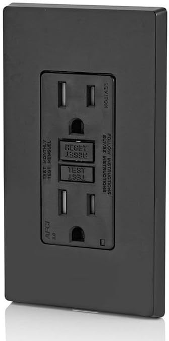 Leviton AFCI Outlet, 15 Amp, Self Test, Tamper-Resistant with LED Indicator Light, Protection from Electrical Fires, AFTR1-E, Black