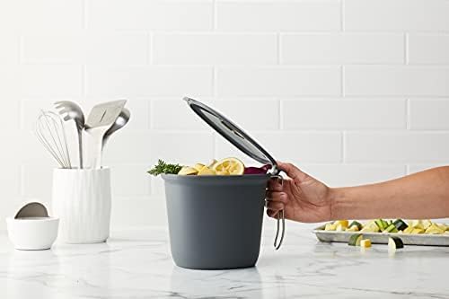 Chef'n Compost Bin 0.85 Gallon with Odor-Absorbing Charcoal Filter - Dual-Bin Design for Kitchen Trash Can Use, Compact Garbage Bin for Countertop or Under-Sink Storage, Easy One-Hand Operation