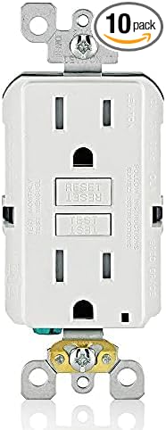 Leviton GFCI Outlet,15 Amp,Self Test,Tamper-Resistant with LED Indicator Light,Protection from Electric Shock and Electrocution,GFTR1-W,White,(Pack of 10)