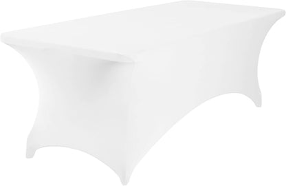 2Pack Spandex Waterproof Table Covers 8ft，Spandex 8ft Waterproof Table Cover for Party,Wedding, Banquet, and Events(White)