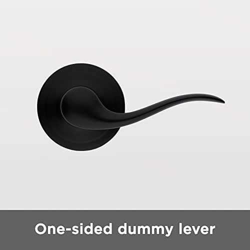 Kwikset Tustin Dummy Door Handle, Single Sided Lever for Closets, French Double Doors, and Pantry, Matte Black Non-Turning Left Handed Interior Push/Pull Lever, with Microban Protection