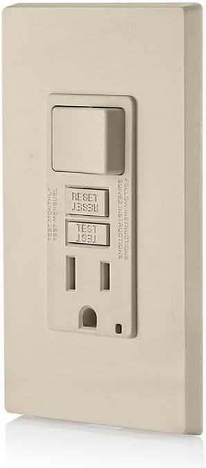 Leviton GFCI Combination Outlet with Switch, 15 Amp, Self Test, Tamper-Resistant with LED Indicator Light, Saves Space, GFSW1-T, Light Almond