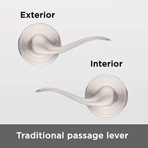 Kwikset Tustin Interior Passage Door Handle, Lever For Closet and Hallway Doors, Reversible Non-Locking Handle Lever, Satin Nickel, with Microban Protection