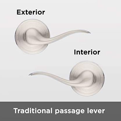 Kwikset Tustin Interior Passage Door Handle, Lever For Closet and Hallway Doors, Reversible Non-Locking Handle Lever, Satin Nickel, with Microban Protection