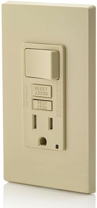 Leviton GFCI Combination Outlet with Switch, 15 Amp, Self Test, Tamper-Resistant with LED Indicator Light, Saves Space, GFSW1-I, Ivory