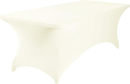 2Pack Spandex Waterproof Table Covers 8ft，Spandex 8ft Waterproof Table Cover for Party,Wedding, Banquet, and Events(Ivory)