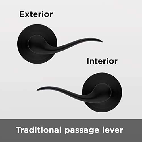 Kwikset Tustin Interior Passage Door Handle, Lever For Closet and Hallway Doors, Reversible Non-Locking Handle Lever, Matte Black, with Microban Protection