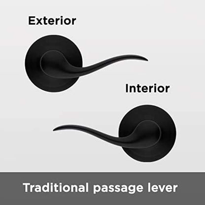 Kwikset Tustin Interior Passage Door Handle, Lever For Closet and Hallway Doors, Reversible Non-Locking Handle Lever, Matte Black, with Microban Protection
