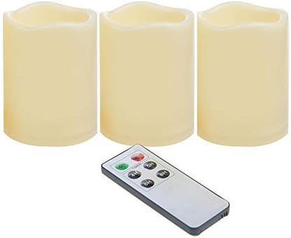 CANDLE CHOICE Waterproof Outdoor Battery Operated Flameless Candles with Remote Timer Plastic Flickering Fake Electric LED Pillars for Lantern Garden Wedding Christmas Decorations 3x4 Inches 3 PCS
