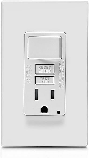 Leviton GFCI Switch Outlet Combo, 15 Amp, Self Test, Tamper-Resistant with LED Indicator Light, Saves Space, GFSW1-W, White
