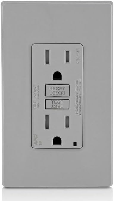 Leviton AFCI Outlet, 15 Amp, Self Test, Tamper-Resistant with LED Indicator Light, Protection from Electrical Fires, AFTR1-GY, Gray