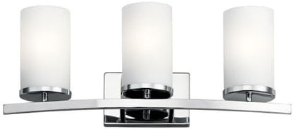 Kichler Crosby 23" Vanity Light in Chrome, 3-Light Contemporary Bathroom Light with Satin Etched Cased Opal Glass, (23" L x 8.75" H), 45497CH