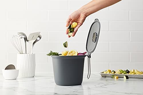 Chef'n Compost Bin 0.85 Gallon with Odor-Absorbing Charcoal Filter - Dual-Bin Design for Kitchen Trash Can Use, Compact Garbage Bin for Countertop or Under-Sink Storage, Easy One-Hand Operation