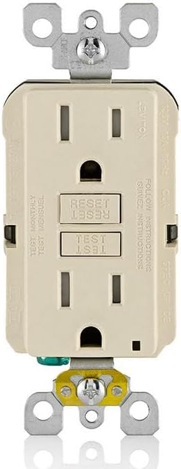 Leviton GFCI Outlet, 15 Amp, Self Test, Tamper-Resistant with LED Indicator Light, Protection from Electric Shock and Electrocution, GFTR1-T, Light Almond