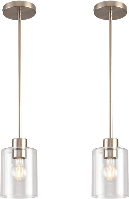 Brushed Nickel Pendant Lights,Modern Farmhouse Pendant Light,Light Fixture Kitchen Pendant Mini Hanging Light for Sink Island,Adjustable Height,Home Décor Lighting (Brushed Nickel 2 pack Stem Rod)