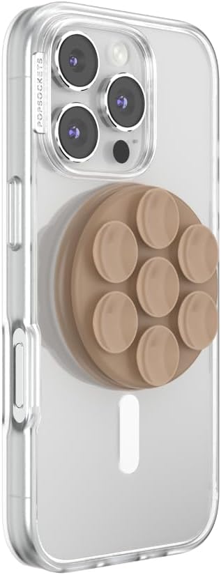 PopSockets Suck-Up™ Suction Grip & Stand, 3-in-1 MagSafe Phone Mount for iPhone, Strong Hold on Mirrors & Glass, Swappable Top, Portable & Reusable - Latte