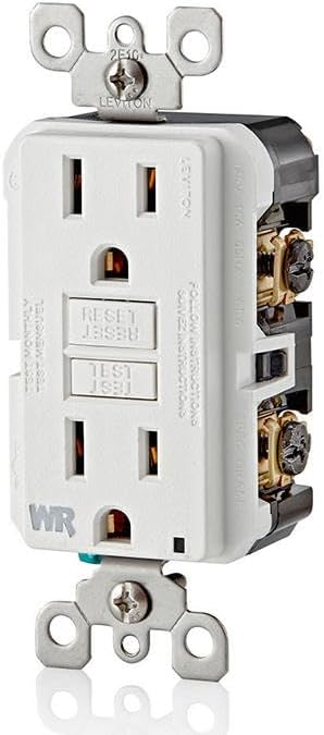 Leviton GFCI Weather-Resistant Outlet, 15 Amp, Self Test, Non Tamper-Resistant with LED Indicator Light, Outdoor Locations, GFWR1-W, White
