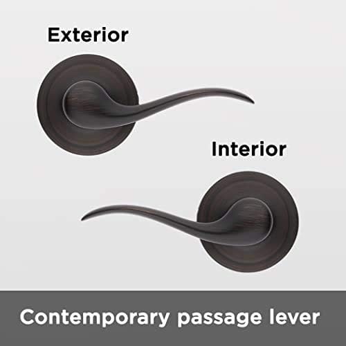 Kwikset Tustin Interior Passage Door Handle, Lever For Closet and Hallway Doors, Reversible Non-Locking Handle Lever, Venetian Bronze, with Microban Protection