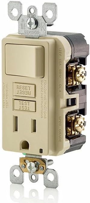 Leviton GFCI Combination Outlet with Switch, 15 Amp, Self Test, Tamper-Resistant with LED Indicator Light, Saves Space, GFSW1-I, Ivory