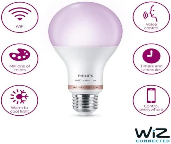 Philips Color and Tunable White A21 LED High Lumen 100W Equivalent Dimmable Smart Wi-Fi Wiz Connected Light Bulb, Compatible with Alexa, Google Assistant, and Siri Shortcuts (2-Pack) (9290024493)