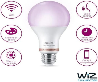 Philips Color and Tunable White A21 LED High Lumen 100W Equivalent Dimmable Smart Wi-Fi Wiz Connected Light Bulb, Compatible with Alexa, Google Assistant, and Siri Shortcuts (2-Pack) (9290024493)