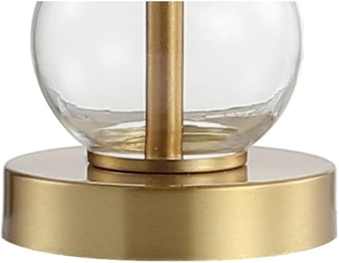 JONATHAN Y 21" Clear/Brass Gold Glass Table Lamp for Bedroom and Living Room, White Linen Shade, Modern Stacked Sphere Bedside Lamp, LED Bulb Included (JYL1021B)