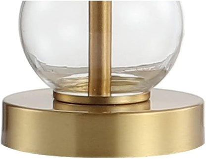 JONATHAN Y 21" Clear/Brass Gold Glass Table Lamp for Bedroom and Living Room, White Linen Shade, Modern Stacked Sphere Bedside Lamp, LED Bulb Included (JYL1021B)