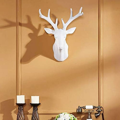 Notakia Wall Charmers Large White Faux Deer Head Faux Taxidermy Animal Head Wall Decor - Handmade Farmhouse Decor - Rustic Wall Decor Deer Antlers (Large White)