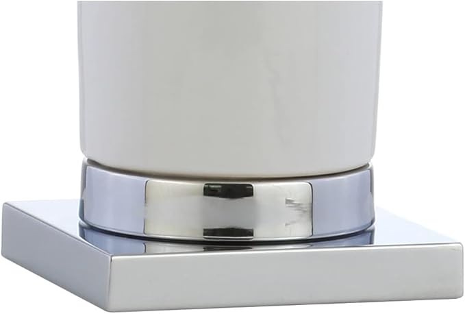 JONATHAN Y 31.5" White Ceramic Table Lamp with Chrome Base for Living Room, White Linen Drum Shade, Modern Bedside Lamp for Bedroom Office Nightstand, LED Bulb Included JYL8021A