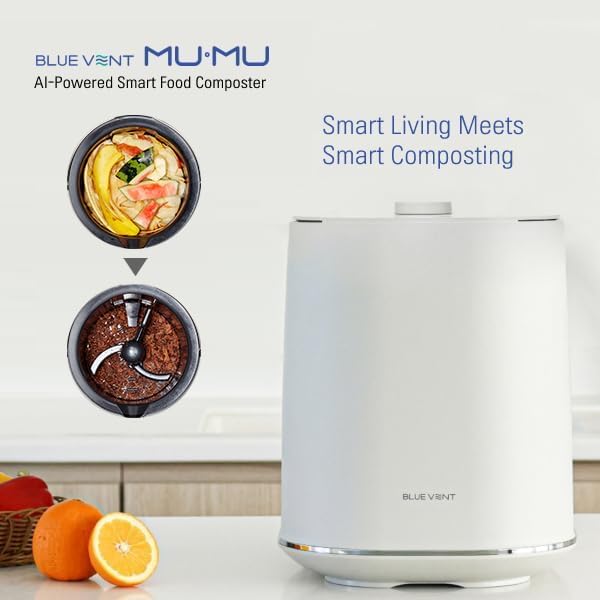 THINKWARE BLUEVENT MUMU Smart AI Electric Food Composter, 4L Capacity, Odorless, Quiet 20 dB, Green Mode, on Kitchen Countertop, Only Takes 4-8 Hours to Turn Food Waste into Compost (Composter)