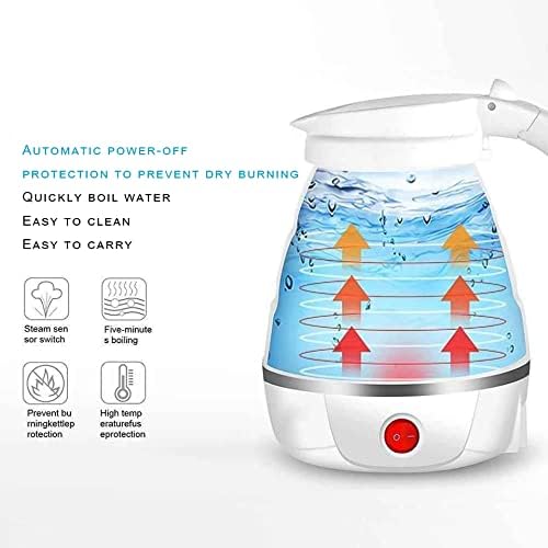 Foldable Electric Kettle, Upgraded Food Grade Silicone,600W 600ML Flash Heat Small Portable Travel Electric Kettle,110V US Plug (Pure White)