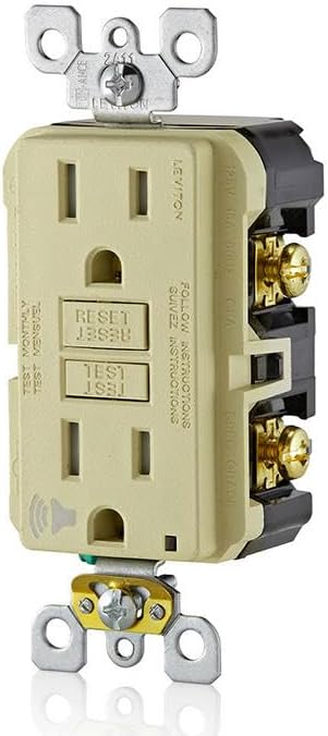 Leviton Outlet with Audible Alarm, 15 Amp, Self Test, Tamper-Resistant with LED Indicator Light, Great for Refrigerators in Garages, GFTA1-I, GFCI, Ivory