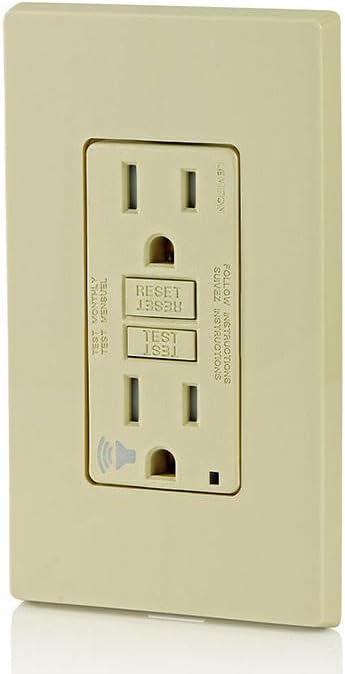 Leviton Outlet with Audible Alarm, 15 Amp, Self Test, Tamper-Resistant with LED Indicator Light, Great for Refrigerators in Garages, GFTA1-I, GFCI, Ivory