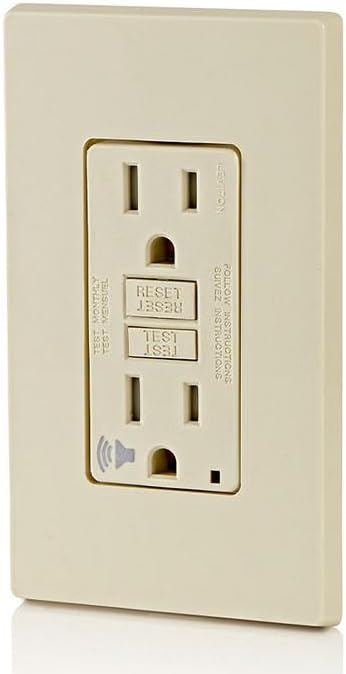 Leviton Outlet with Audible Alarm, 15 Amp, Self Test, Tamper-Resistant with LED Indicator Light, Great for Refrigerators in Garages, GFTA1-T, GFCI, Light Almond