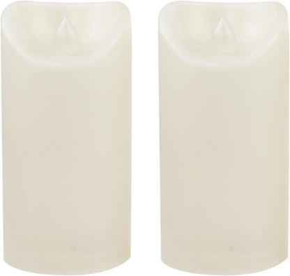 Waterproof Outdoor Battery Operated Flameless Candles with Auto Timer Flickering Plastic Resin Electric LED Pillar Lights for Lantern Patio Garden Wedding Party Decorations 3x6 Inches Ivory 2 Pack