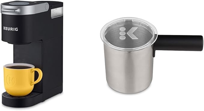 Keurig K-Mini Single Serve Coffee Maker, Black & Works Non-Dairy Milk, Hot and Cold Frothing, Compatible K-Café Coffee Makers Only,34 ounce, Charcoal Frother