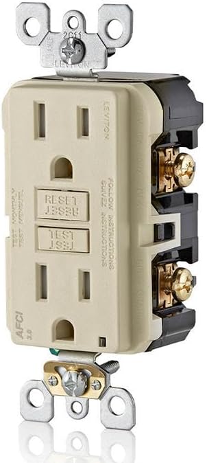 Leviton AFCI Outlet, 15 Amp, Self Test, Tamper-Resistant with LED Indicator Light, Protection from Electrical Fires, AFTR1-T, Light Almond