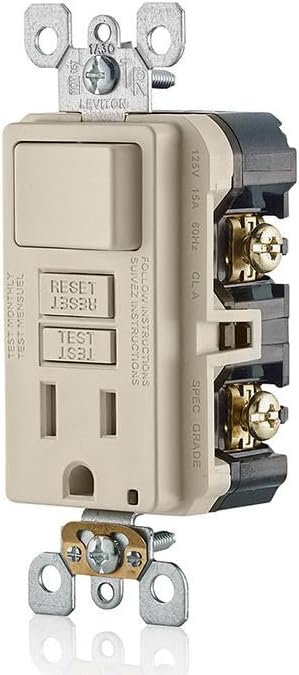 Leviton GFCI Combination Outlet with Switch, 15 Amp, Self Test, Tamper-Resistant with LED Indicator Light, Saves Space, GFSW1-T, Light Almond