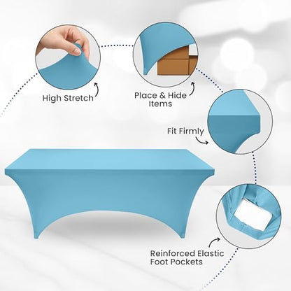 Utopia Kitchen 6FT Spandex Tablecloth [1 Pack, Blue Mist] 200 GSM Stretch, Fitted, Washable and Wrinkle Resistant Table Cloth Rectangle Cover for Trade Shows, Wedding, Parties [72Lx30Wx30H Inch]